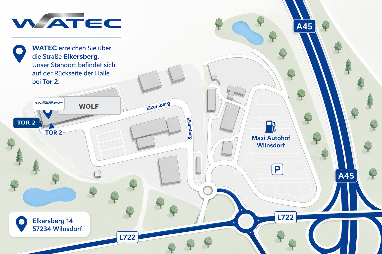 Kartenansicht der WATEC Produktions- und Lieferanschrift am Elkersberg 14 in Wilnsdorf